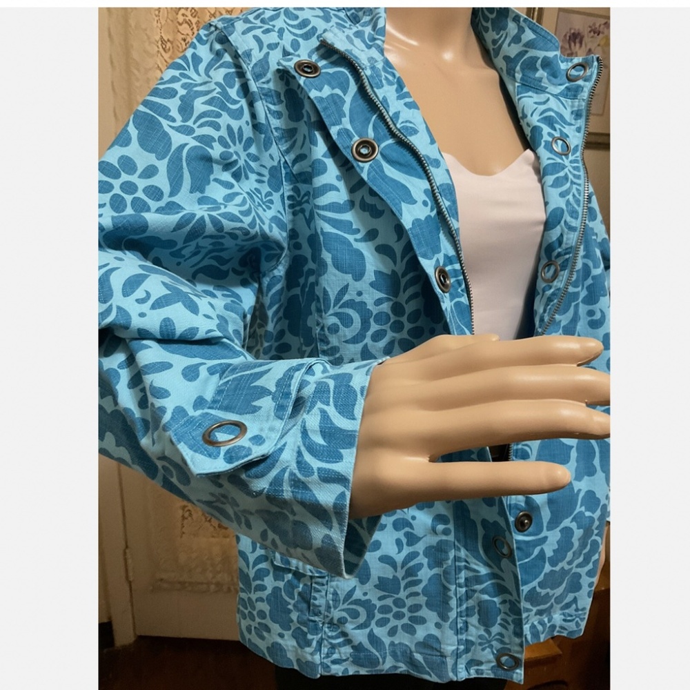 Coldwater Creek Damask Blue Medium Full Zip With Snaps Jacket New with TAG - Picture 10 of 10